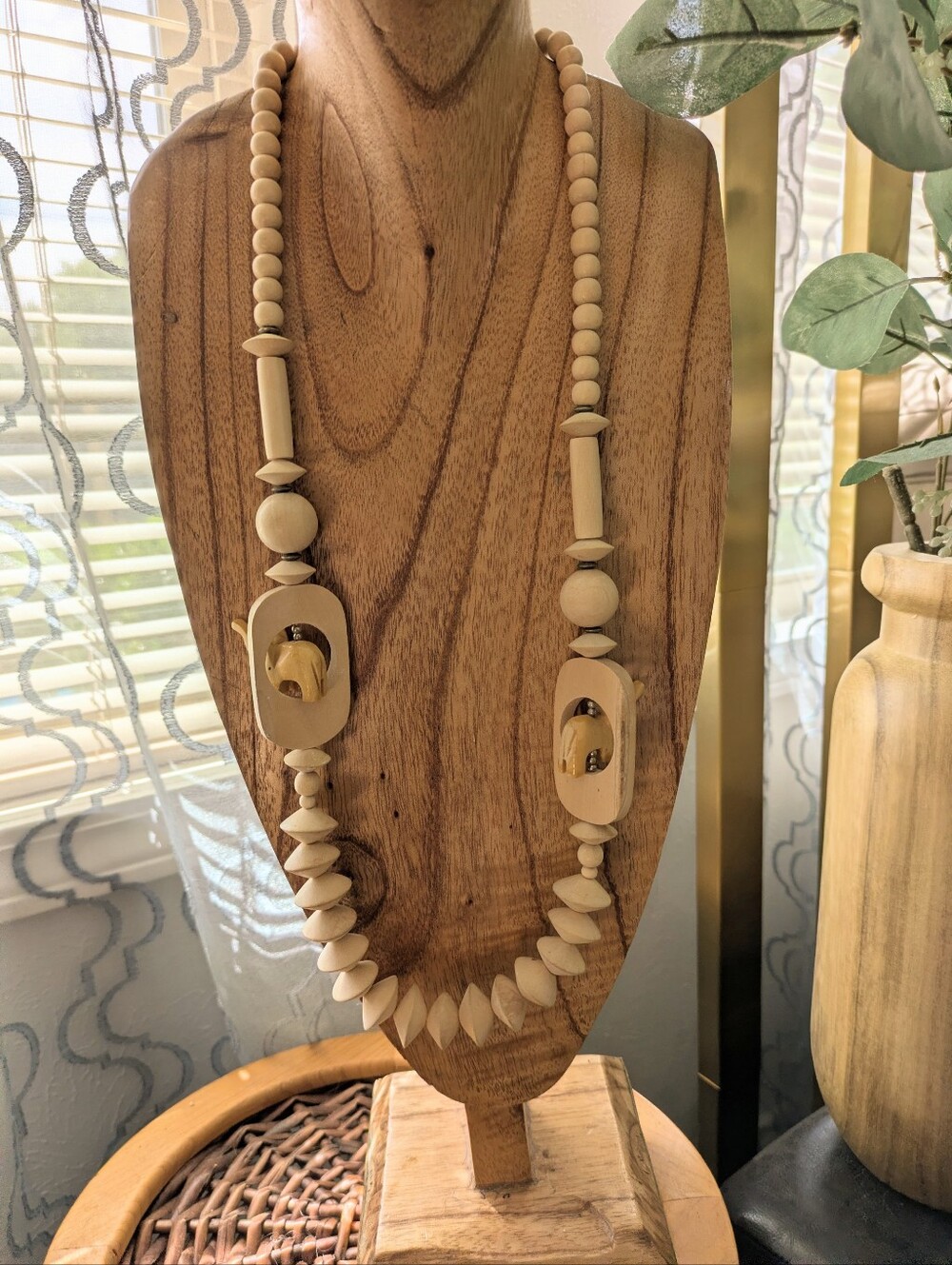 Vintage Wooden Elephant Bead Necklace